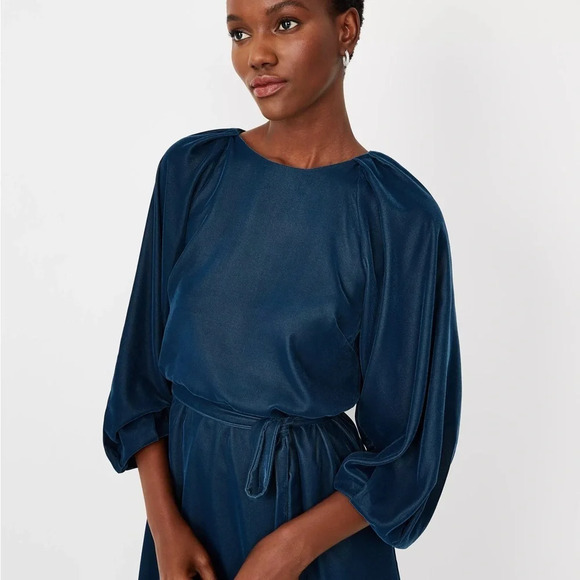 Ann Taylor Velvet Belted Shift Dress Dark Teal Blue Size 4P - Picture 3 of 15